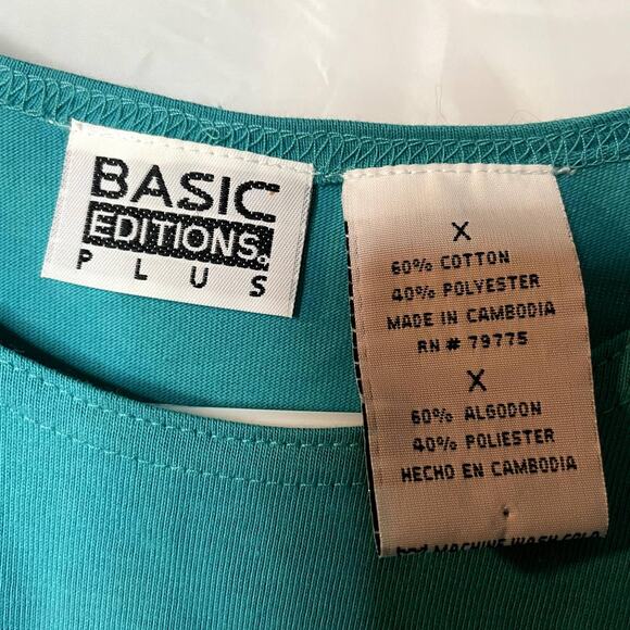 Basic Editions Plus Size XL Aqua top Women Blouse short sleeve - Picture 3 of 7
